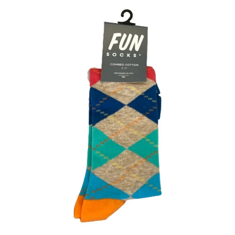 FUN Socks Men's Argyle Cotton Crew Socks Size 6-12 NEW NWT